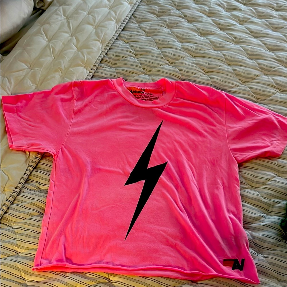 Aviator Nation Neon Pink boyfriend bolt tee